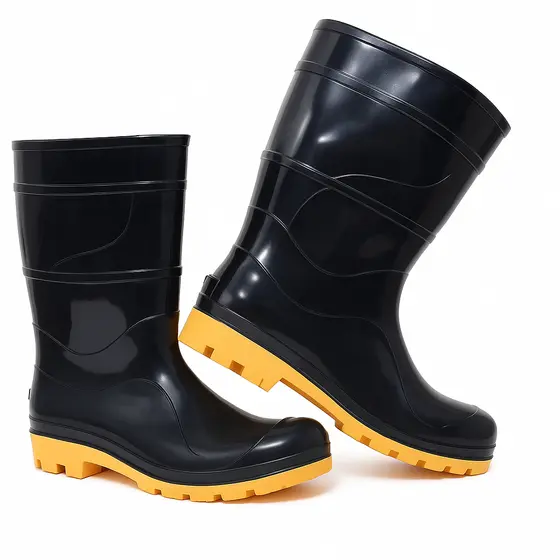 Bota Galocha PVC Cano Médio Preto borracha com CA