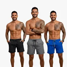 Kit 3 Shorts Masculino Básico Liso Praia