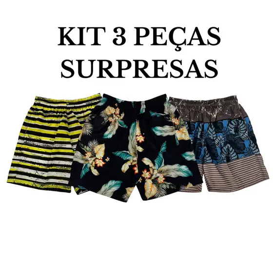 KIT DE SHORTS MAURICINHO COM 3 PEÇAS E ESTAMPAS ALEATÓRIAS