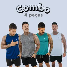 Kit 2 Regatas furadinhas + 2 Bermudas masculina Academia -Combo
