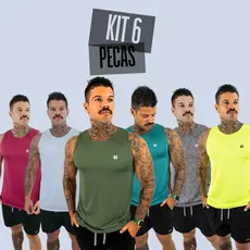 Kit 6 peças- 3 Regatas furadinhas +3 Shorts de treino masculino