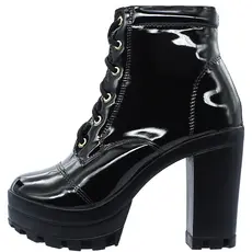 Bota Coturno Feminino Salto Alto Grosso Tratorado Preto