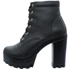 Bota Coturno Feminino Salto Alto Tratorado Preto Tendência