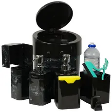 Kit 6 Acessórios Banheiro Lixeira Porta Escovas e Creme Dental Esponja Detergente Fixação Adesiva