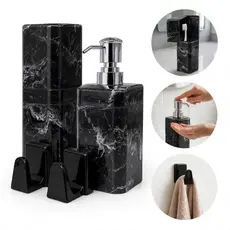 Kit 4 Peças Porta Escova + Porta Sabonete Líquido + 2 Ganchos Multiuso