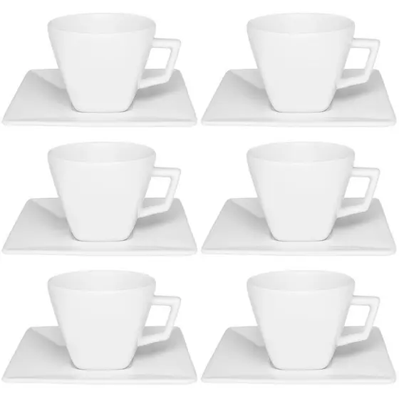 Jogo 6 Xicaras Grandes Chá 200ml Quartier White Quadrado Branco OXFORD