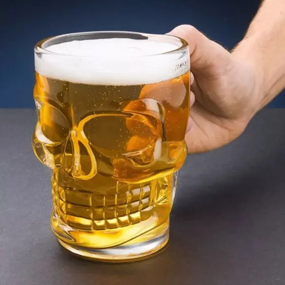 Caneca Caveira Viking, Rock Chopp Cerveja em Vidro Transparente 360ML SUPER RESISTENTE