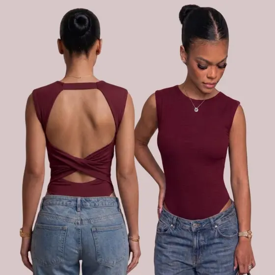Body Regata Feminino Suplex Premium Basico Costas Abertas Trançado Estilo Gringa Forro Duplo Modelador