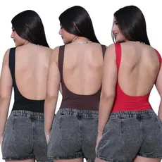 Body Bori Maiô Feminino Costa Nua  Abertas Alça  Grossa  Básico Suplex Premium Forrado Elegante