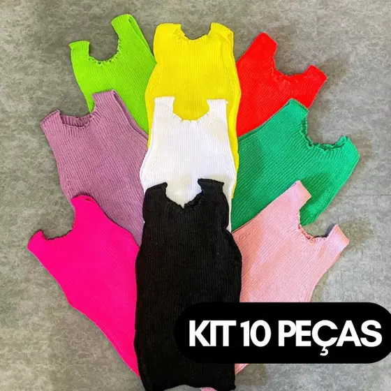KIT 10 PEÇAS Cropped Top Tricot canelado feminino moda blogueira verão básico tricô