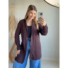 Cardigan Casaco longo em tricot Fenda Feminino ponto Fang max inverno blogueira tricô