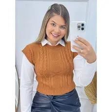 Colete Modal Premium LIVIA Tricot Feminino com manga detlhe tranças cropped tricô moda Blusa