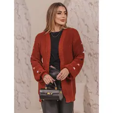 Casaco Manga Bufante Tricot Feminino Bolinhas COLORIDAS LUANA Max Cardigan Inverno Outono Tricô