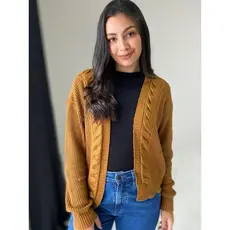 Casaco Cardigan Tricot com trança na frente Eliana detalhado inverno tricô aberto moda feminino