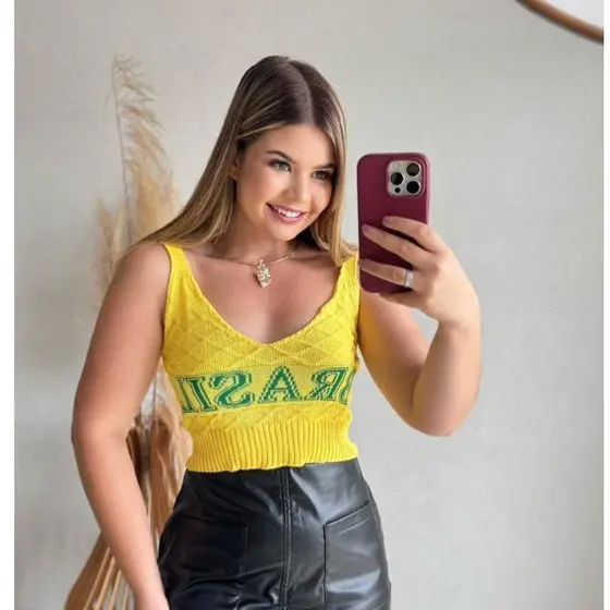 Top Cropped Tricot Brasil Copa do Mundo 2026 Escama Feminino Moda Elegante