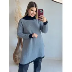 Poncho Xadrez Tricot Feminino Com Fenda Lateral Inverno Tricô Moda Quadriculado Gola Alta