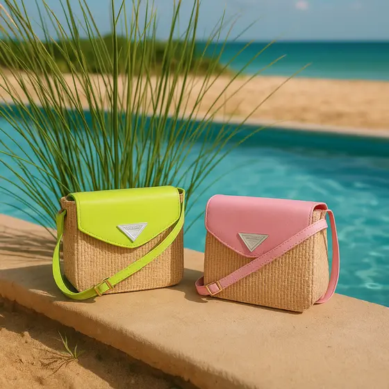 Kit 2 bolsas pequenas com alça bolsa palha