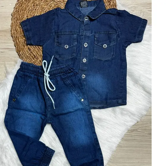 Conjunto Jeans Molinho Infantil Menino ( Camisa e Jogger ) P M G