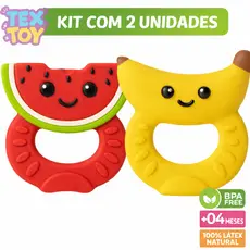 Kit 02 Unidades Mordedor para Bebê Infantil Formato Frutinhas Seguro Macio Alívio Gengiva Dentinhos
