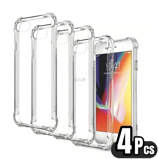 Kit 4 Capa Capinha Transparente Anti Impacto TPU Para IPhone 6 7 8 Plus Xr 11 12 13 ProMax 14 15 16Pro 16 Pro Max 16E 17