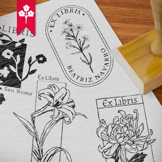 Ex Libris com Nome Personalizável - Coleção Flores | Carimbei