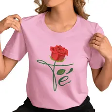 Camiseta Feminina Unissex Estampa Rosa Fé 100% Algodão