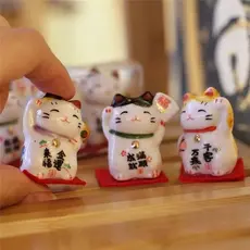 Kit 3 Mini Enfeites Gato da Sorte de Porcelana