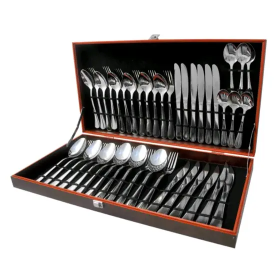 Kit Faqueiro Com Maleta De Madeira Talheres 42 Peças Inox Completo Envio Imediato!