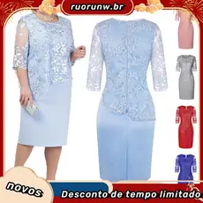 YYR-Vestido Midi Floral De Renda Com Manga Média Plus Size Para Festas