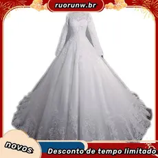 Luxuoso Tamanho Personalizado Vestido De Noiva Manga Longa Maxi Islâmico