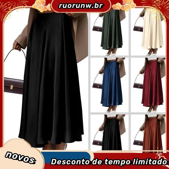 Saia Longa de Cintura Alta de Cor Sólida Transfronteiriça de Comércio Exterior Europeu e Americano Saia Plus Size Elegan