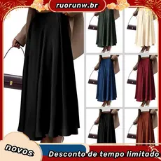 Saia Longa de Cintura Alta de Cor Sólida Transfronteiriça de Comércio Exterior Europeu e Americano Saia Plus Size Elegan
