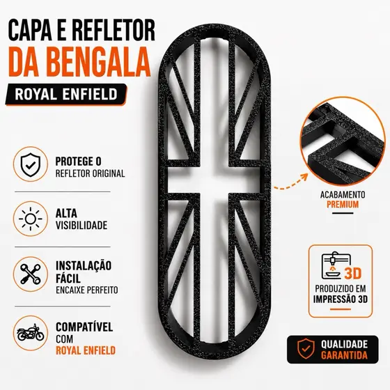 Capa Protetora Refletor Bengala Royal Enfield Union Jack Impressão 3D Premium