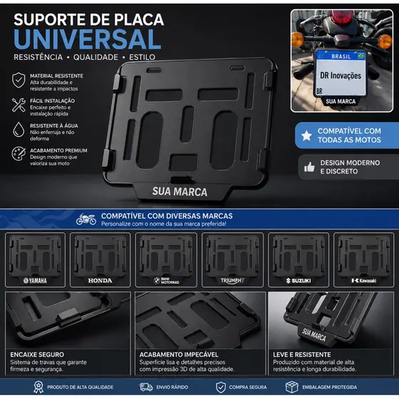 Moldura Suporte De Placa Moto Modelo Novo Mercosul Universal Plastico