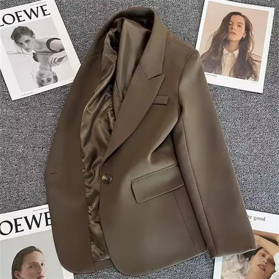 Casual Suit Coffee Coffee Coffee Cor Jaqueta All-Match Slimmer Look Student Versão coreana Fato Pequeno