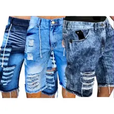 kit 3 Bermudas Masculinas Confortaveis Shorts Sarja Jeans Rasgada Top Tendência Slim Sem Lycra Alta Qualidade