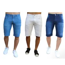Kit 3 Bermudas Jeans Lycra Linha Premium Lisa Masculina De Alta Qualidade Enviamos Hoje Mesmo