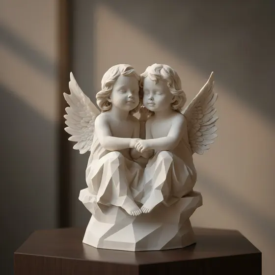 Estatua Anjos Gêmeos Sussurrantes Figura Religiosa Católica