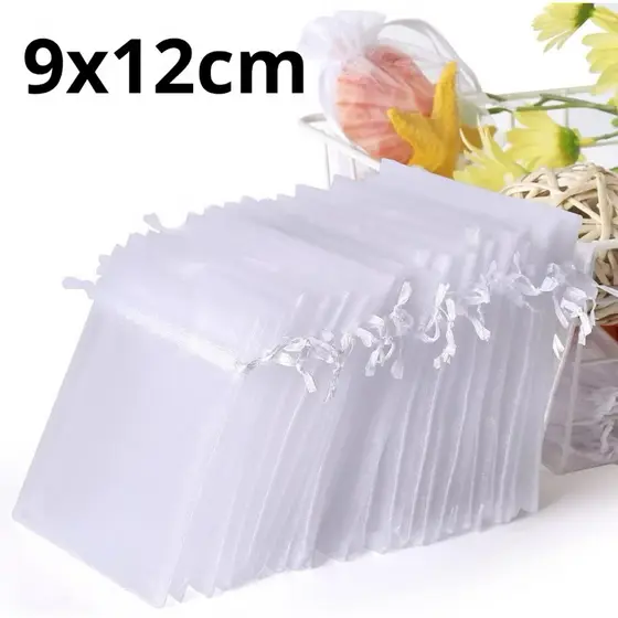 Kit 20,50,100 Saquinho Saco Organza 9x12 10x15 20x30 Branco Lembrancinha Joia