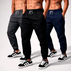 Kit 3 Calça Jogger Masculina Tactel com Elastano Academia Treino Fitness Slim Dry Fit Esportiva Leve