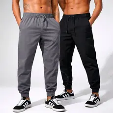 Kit 2 Calça Tactel Jogger Masculina com Elastano Academia Treino Fitness Slim Dry Fit Esportiva Leve