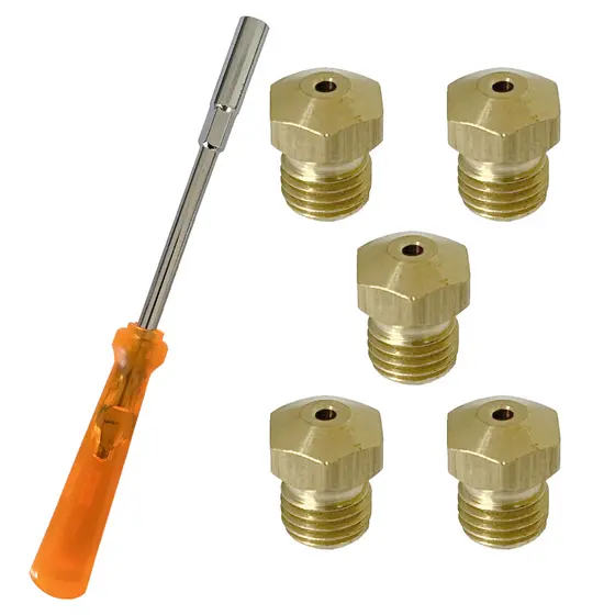 Kit 5 Bicos Injetor Para Gás Natural GN ou Gás GLP Botijão Conversão Cooktop Com Chave Canhão