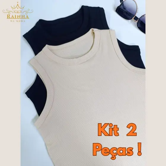 Kit com 2 REGATA FEMININA LISA Confortável Versátil Blusa Regata Canelada Premium