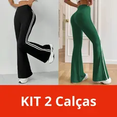Kit 02 Calças Cintura Alta Bailarina com Listras Laterais Moda Tendência Estilosa