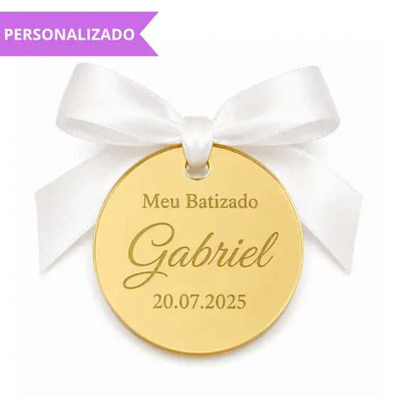 Tag Lembrancinha Personalizada 2,5cm | Batizado Maternidade e Lojas | Acrílico Espelhado