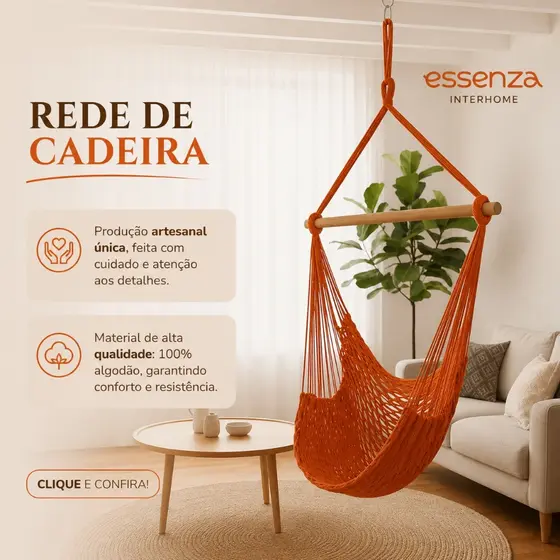 Rede Cadeira Suspensa de Teto Trançada Reforçada 100% Algodão Balanço Descanso Várias Cores Artesanal