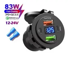 Tomada Carregador Veicular 4 Usb C Pd3.0 Voltimetro 12/24v