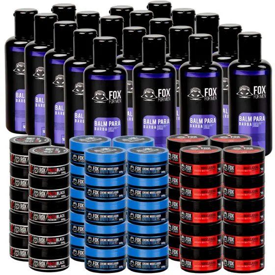 Kit 20 Balm para Barba 10 Pasta Modeladora Black 20 Cera Modeladora de Cabelo efeito Mate Seco 70g 20 Creme Teia 80g