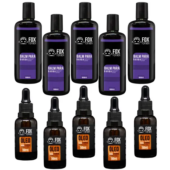 Kit Balm 120ml  Óleo Para Barba 30ml Fox For Men 5 Und Cada