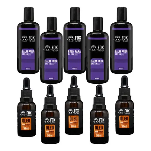 Kit Balm 120ml  Óleo Para Barba 30ml Fox For Men 5 Und Cada